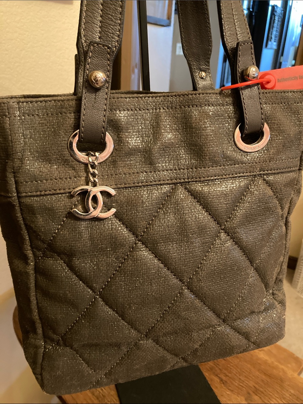 CHANEL Paris Biarritz Tote Bag with CC Charm & COA Rare Vintage Find